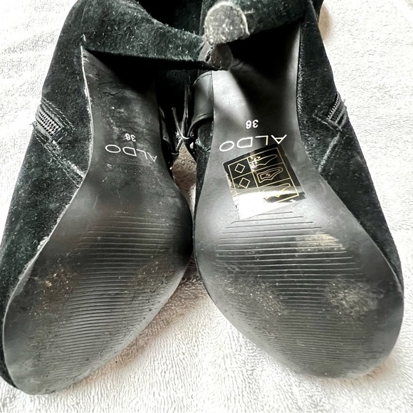 ALDO black suede knee strappy buckle heel boots women size 36 - Picture 7 of 8